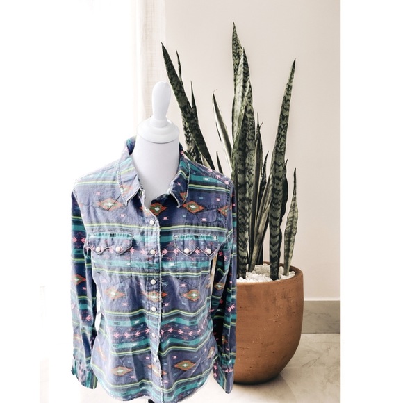 Chip Foster Tops - Chip Foster Hawaiian Cowgirl Aztec Southwestern Print Button Down Top Medium